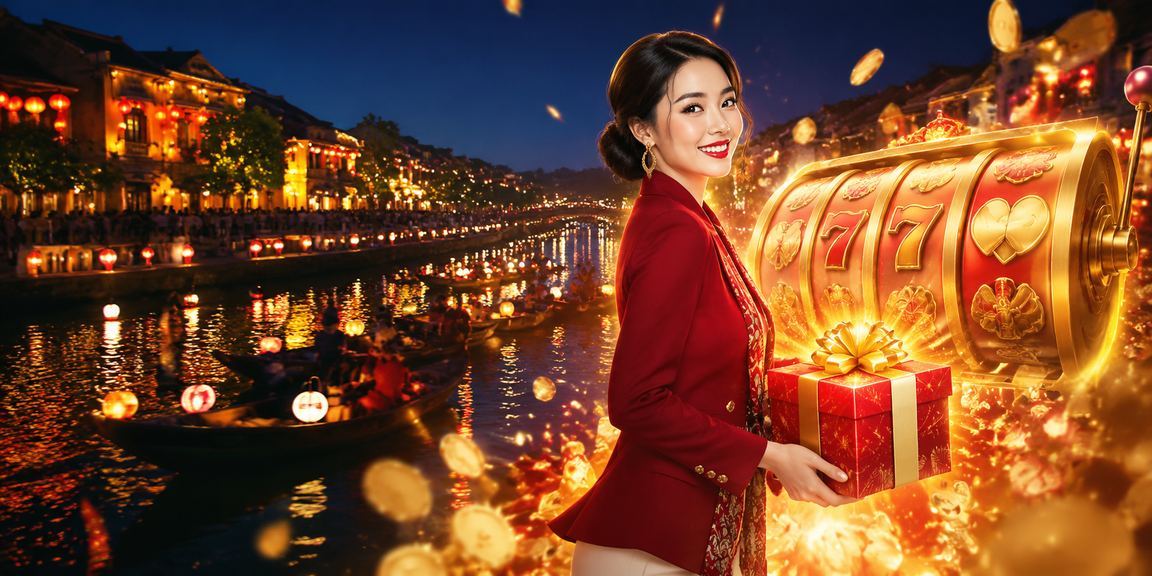 Người chơi trải nghiệm slot game tại lễ hội Hội An trên điện thoại di động
